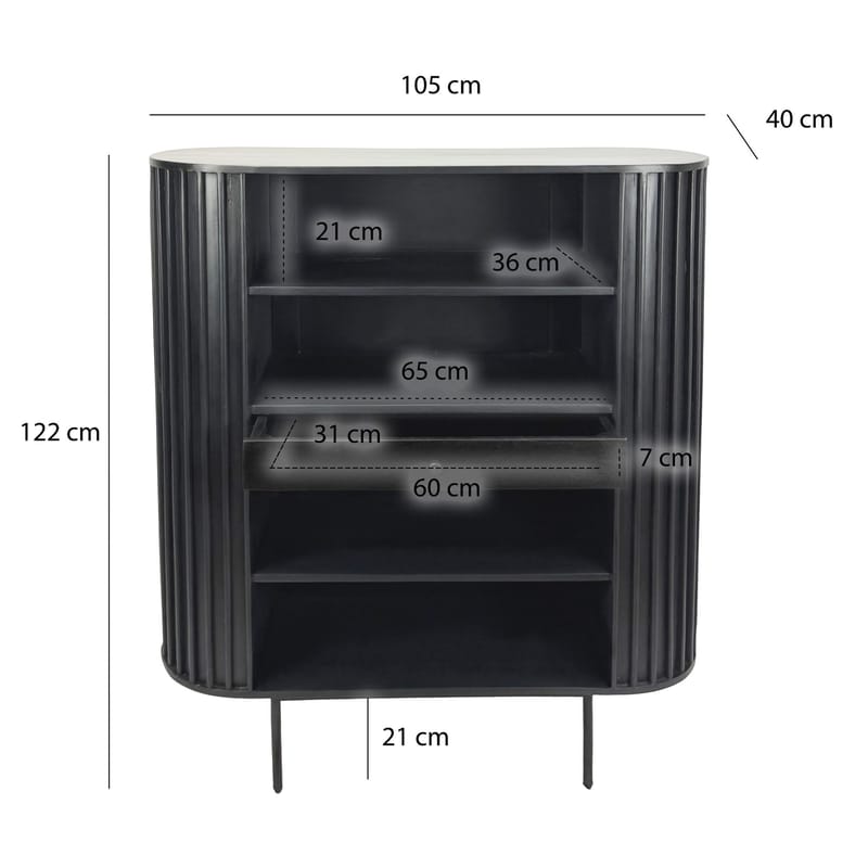Belilo bokhylle 105 cm ribbedesign - svart - Oppbevaring - Hylle - Bokhylle