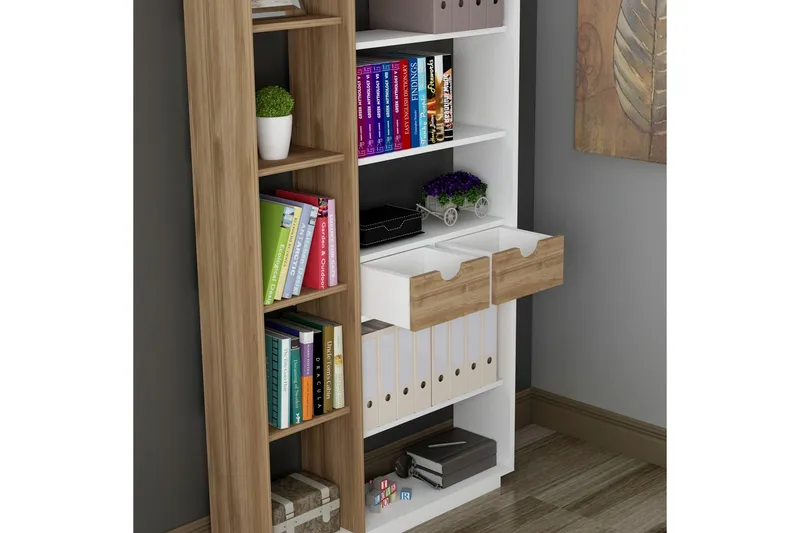 Ackerman Bokhylle 80 cm - Hvit|Valnøtt - Oppbevaring - Hylle - Bokhylle