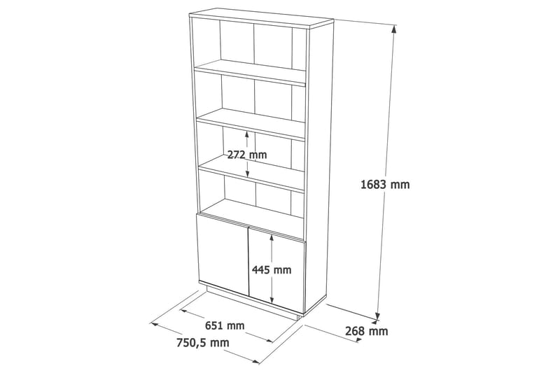 Anari Bokhylle 77,5 cm i Eik - Hvit - Oppbevaring - Hylle - Bokhylle