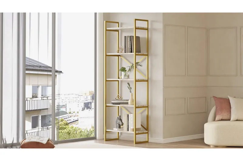 Aobrey Bokhylle 58 cm - Marmor/Gull - Oppbevaring - Hylle - Bokhylle