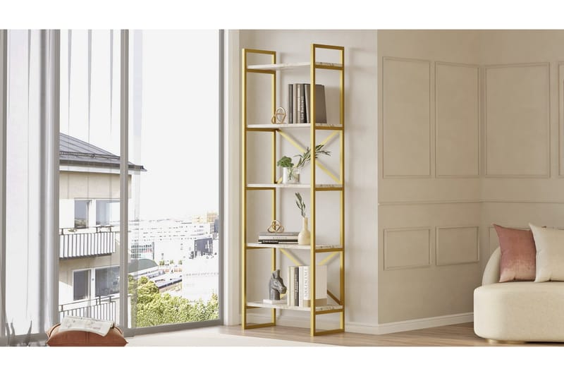 Aobrey Bokhylle 58 cm - Marmor/Gull - Oppbevaring - Hylle - Bokhylle