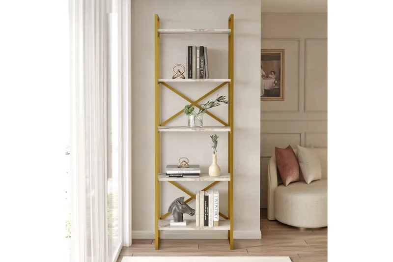 Aobrey Bokhylle 58 cm - Marmor/Gull - Oppbevaring - Hylle - Bokhylle