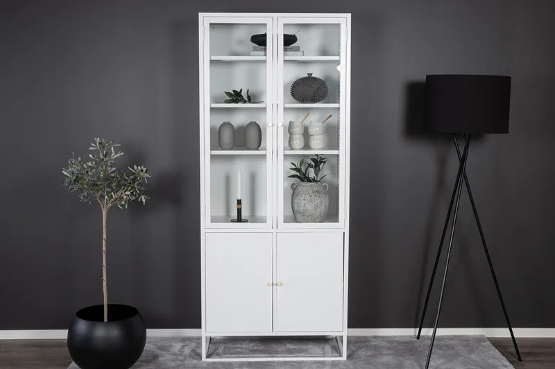 Bakal Bokhylle med Dører 80 cm i Glass og Metall - Hvit - Oppbevaring - Hylle - Bokhylle