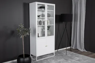 Bakal Bokhylle med Dører 80 cm i Glass og Metall - Hvit - Oppbevaring - Hylle - Bokhylle