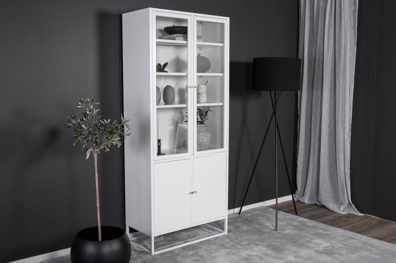 Bakal Bokhylle med Dører 80 cm i Glass og Metall - Hvit - Oppbevaring - Hylle - Bokhylle