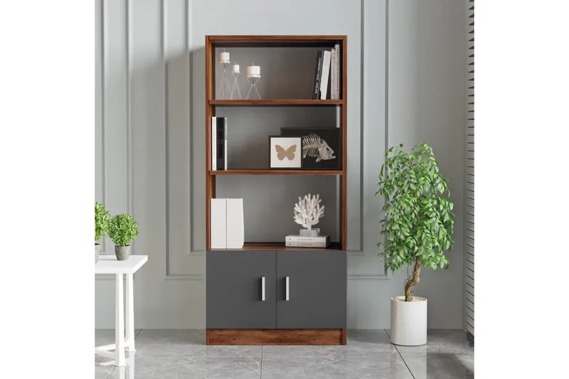 Barrock Bokhylle 63,6 cm i Tre med Teakutseende - Teak|Antrasitt - Oppbevaring - Hylle - Bokhylle
