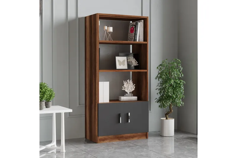 Barrock Bokhylle 63,6 cm i Tre med Teakutseende - Teak|Antrasitt - Oppbevaring - Hylle - Bokhylle