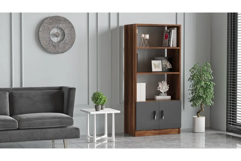 Barrock Bokhylle 63,6 cm i Tre med Teakutseende - Teak|Antrasitt - Oppbevaring - Hylle - Bokhylle