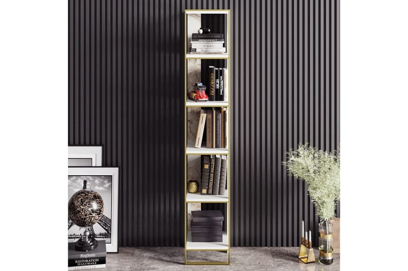 Bascle Bokhylle 31 cm i Tre med Metallramme - Hvit - Oppbevaring - Hylle - Bokhylle