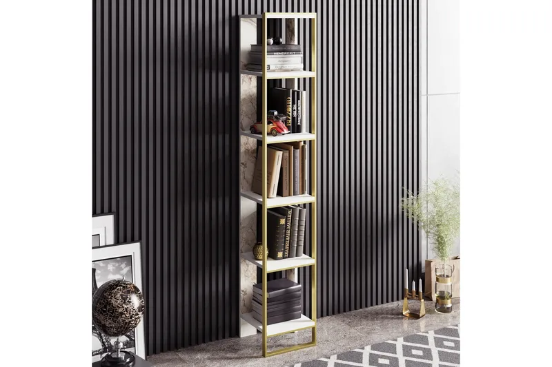 Bascle Bokhylle 31 cm i Tre med Metallramme - Hvit - Oppbevaring - Hylle - Bokhylle