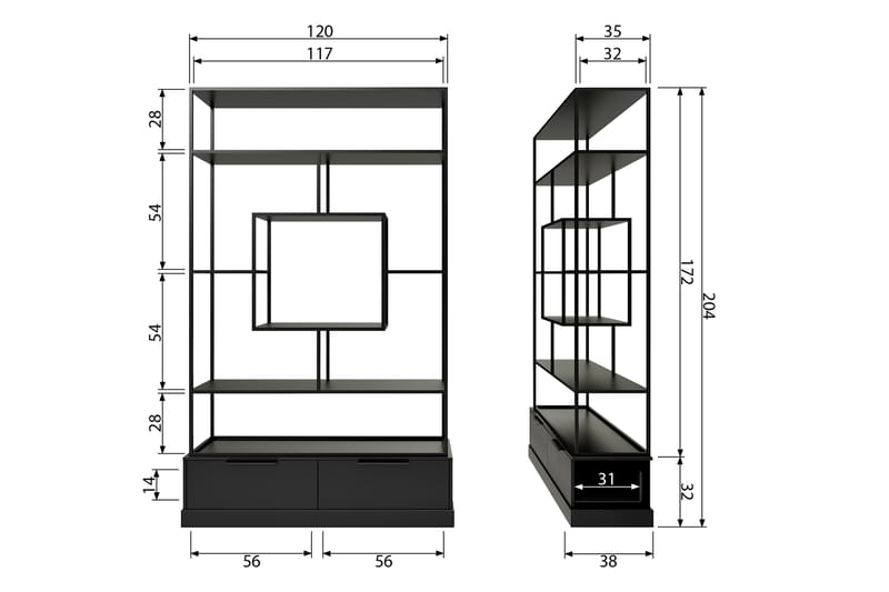 Bokhylle Demetrio 126 cm - Svart - Oppbevaring - Hylle - Bokhylle