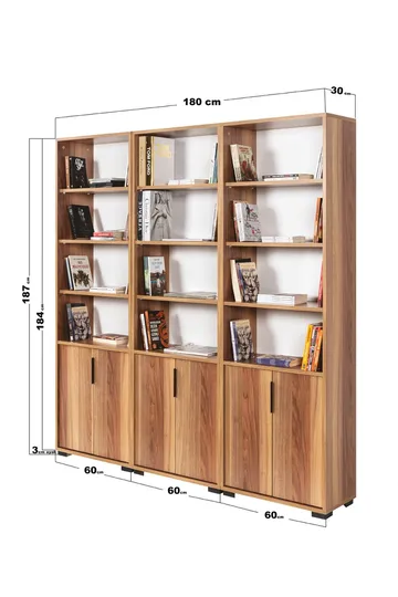 Bokhylle Hanah Home Evora Wide (180 x 187 x 30 cm) Valnøtt - Valnøtt - Oppbevaring - Hylle - Bokhylle