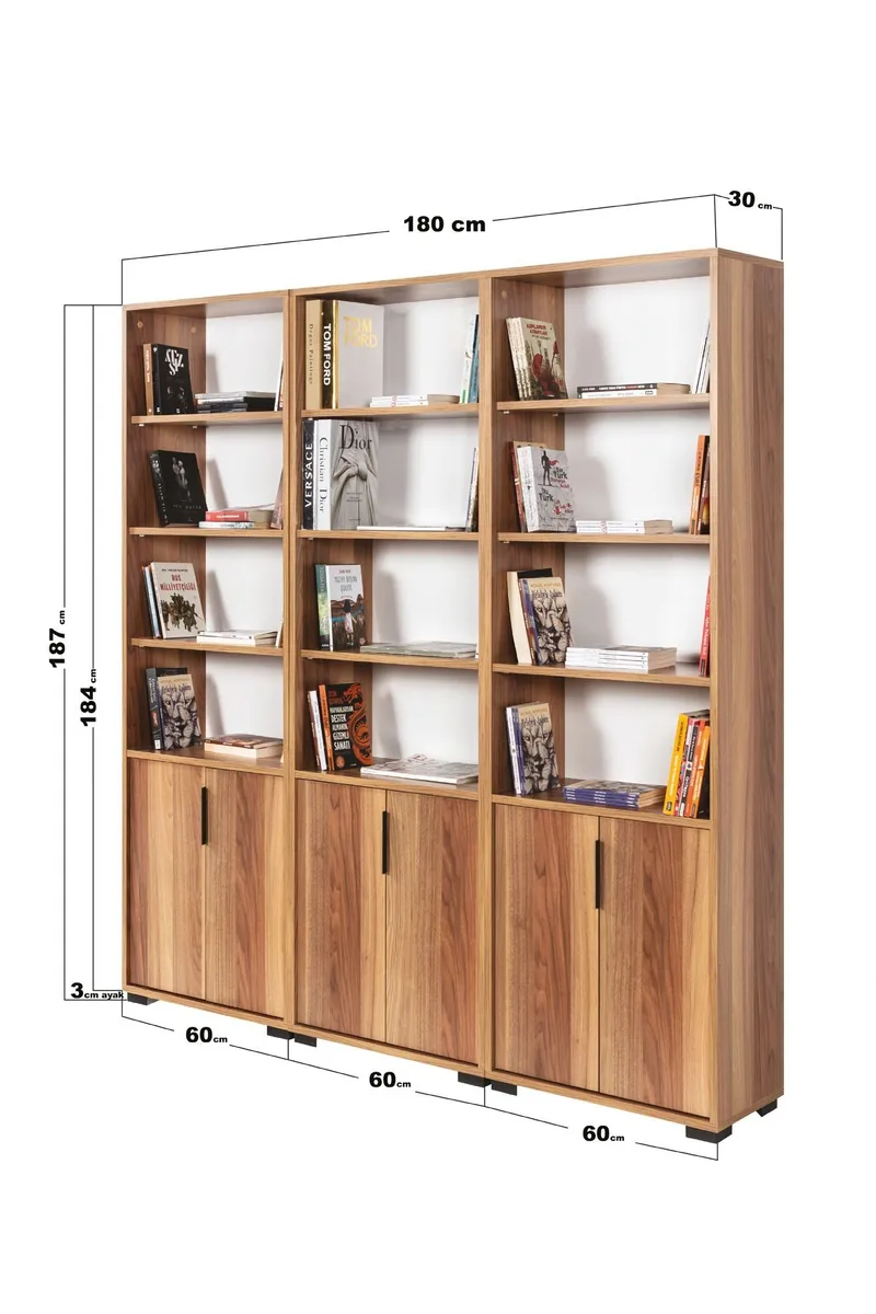 Bokhylle Hanah Home Evora Wide (180 x 187 x 30 cm) Valnøtt - Valnøtt - Oppbevaring - Hylle - Bokhylle