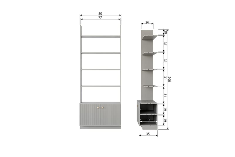 Bokhylle Moluskebi 35x80 cm - Grå - Bokhylle