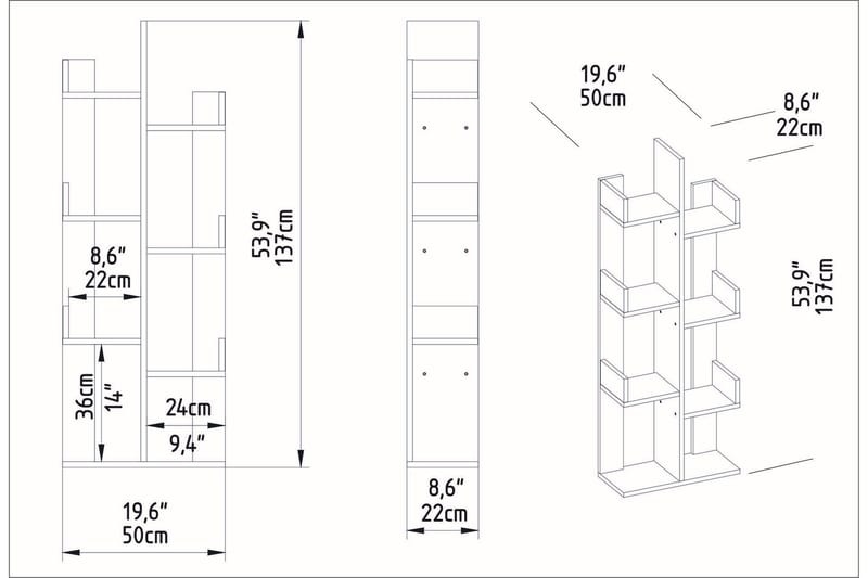 Bokhylle Urgby 50x173 cm - Hvit - Bokhylle