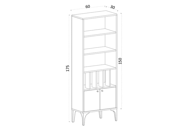 Bokhylle Urgby 60x175 cm - Hvit - Bokhylle