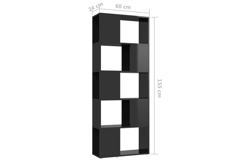 Bokhylle/romdeler høyglans svart 60x24x155 cm - Svart - Bokhylle