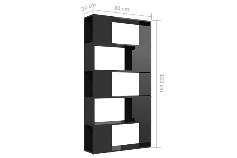 Bokhylle/romdeler høyglans svart 80x24x155 cm sponplate - Svart - Bokhylle