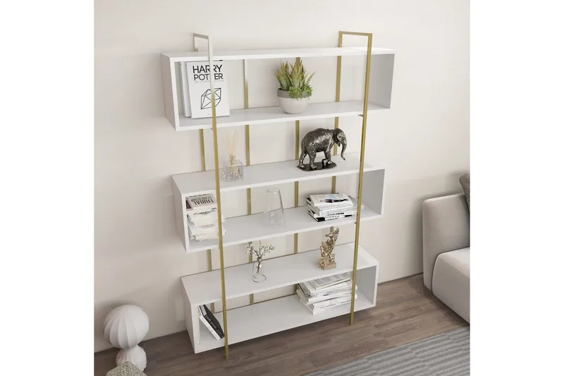 Bokhylle Bruti Hvit / Gull - Hvit / Gull - Oppbevaring - Hylle - Bokhylle