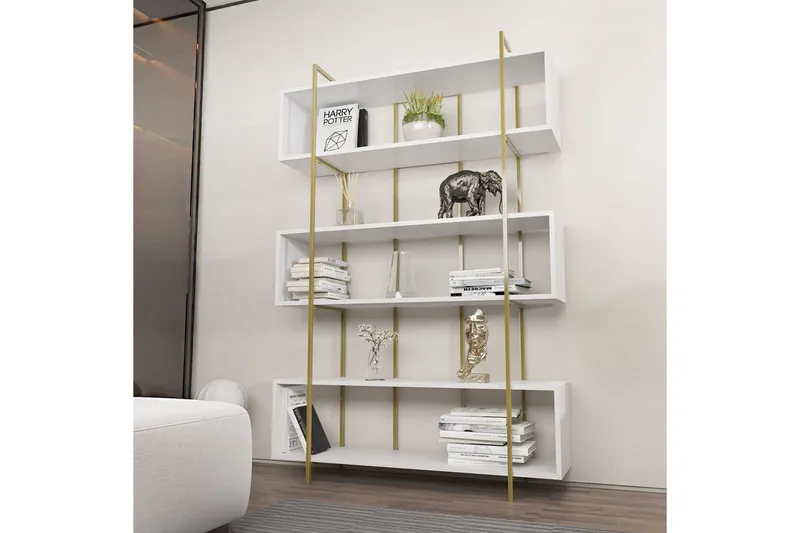 Bokhylle Bruti Hvit / Gull - Hvit / Gull - Oppbevaring - Hylle - Bokhylle