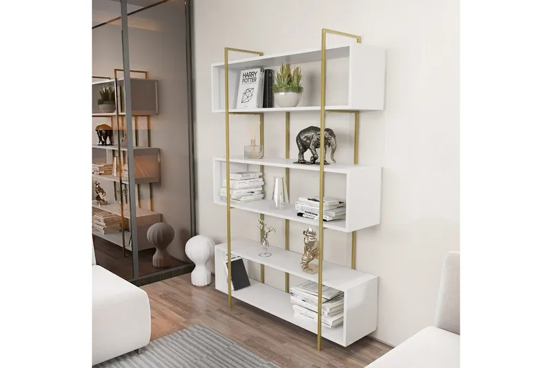 Bokhylle Bruti Hvit / Gull - Hvit / Gull - Oppbevaring - Hylle - Bokhylle