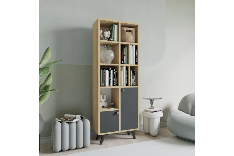 Casabetania Bokhylle 30x60 cm - Antrasitt/Natur - Oppbevaring - Hylle - Bokhylle