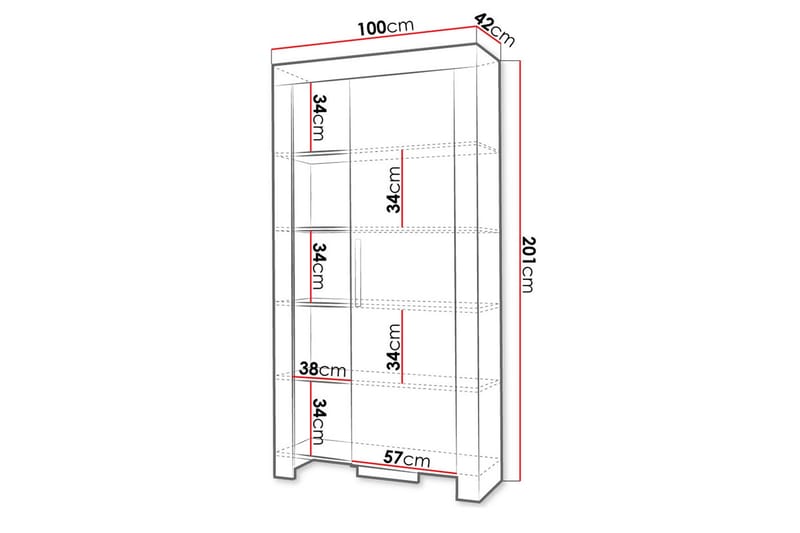 Cezar Hylla 100x42x201 cm Ek - Oppbevaring - Hylle - Bokhylle