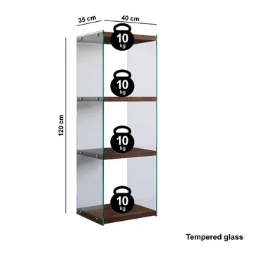 Dalshult Bokhylle 40 cm i Glass med Trehylle - Gjennomsiktig - Oppbevaring - Hylle - Bokhylle