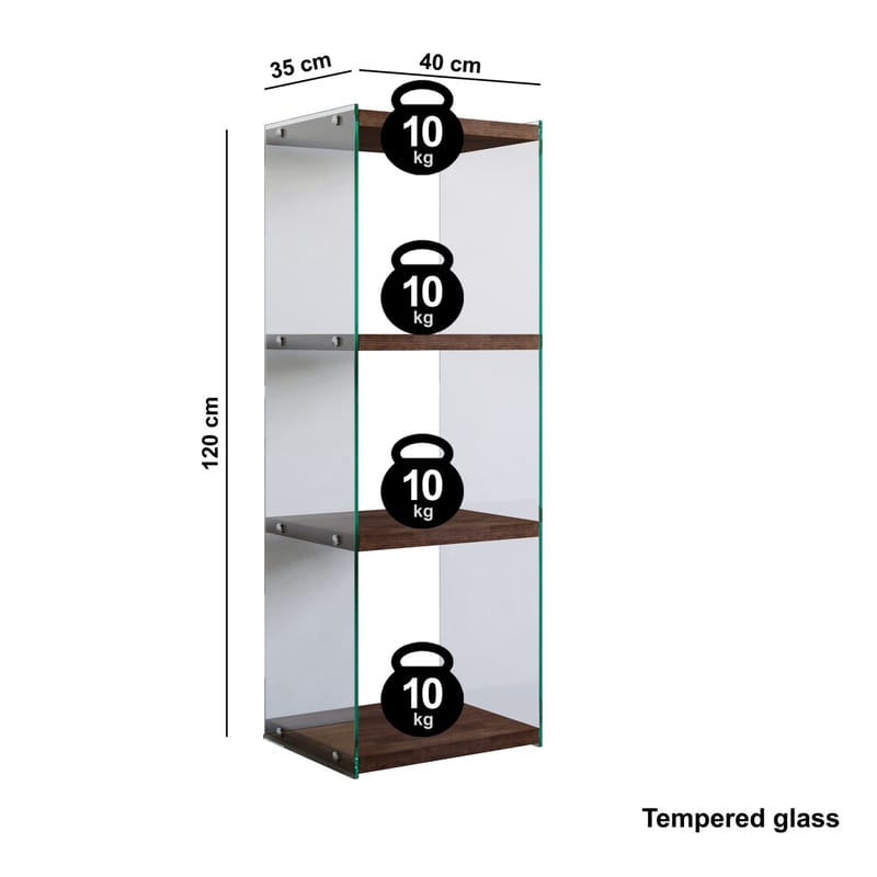 Dalshult Bokhylle 40 cm i Glass med Trehylle - Gjennomsiktig - Oppbevaring - Hylle - Bokhylle