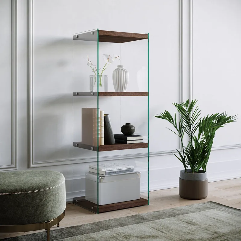 Dalshult Bokhylle 40 cm i Glass med Trehylle, Gjennomsiktig