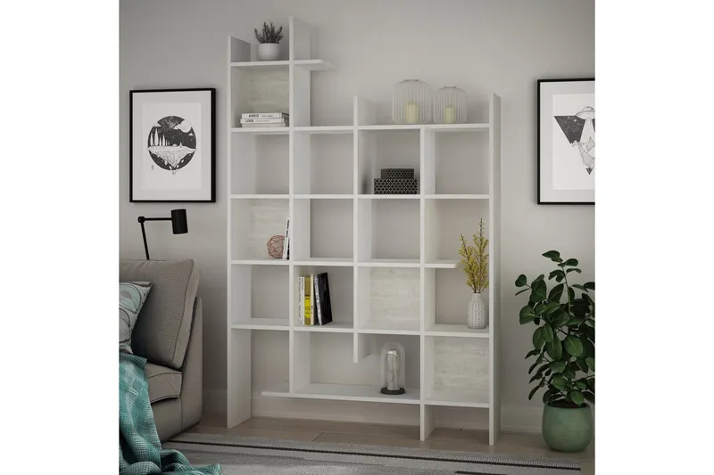 Decorta Bokhylle 122 cm i Malt Tre - Hvit - Oppbevaring - Hylle - Bokhylle