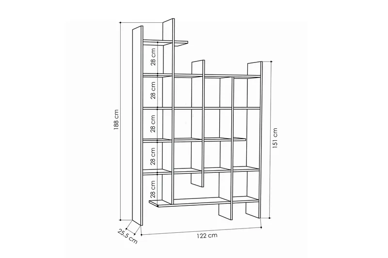 Decorta Bokhylle 122 cm i Malt Tre - Hvit - Oppbevaring - Hylle - Bokhylle