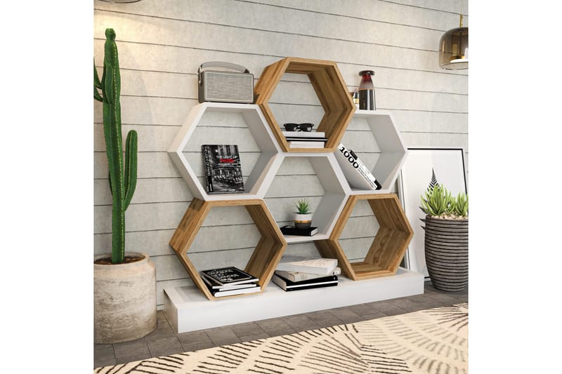 Desgrar Bokhylle 120x109 cm i Eik - Hvit - Oppbevaring - Hylle - Bokhylle