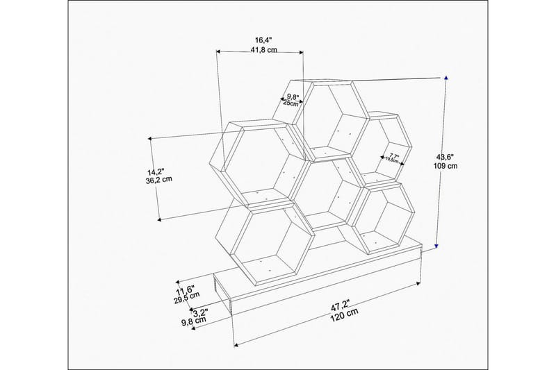 Desgrar Bokhylle 120x109 cm i Eik - Hvit - Oppbevaring - Hylle - Bokhylle