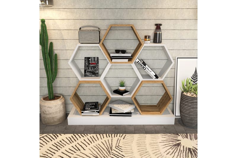 Desgrar Bokhylle 120x109 cm i Eik - Hvit - Oppbevaring - Hylle - Bokhylle