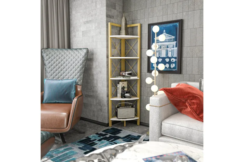 Desgrar Bokhylle 30,5x160 cm - Gull - Oppbevaring - Hylle - Hjørnehylle