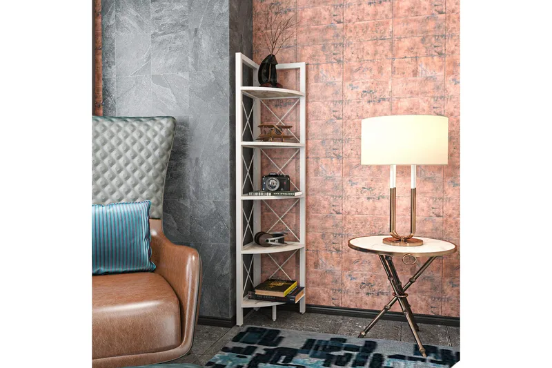 Desgrar Bokhylle 30,5x160 cm - Hvit - Oppbevaring - Hylle - Hjørnehylle