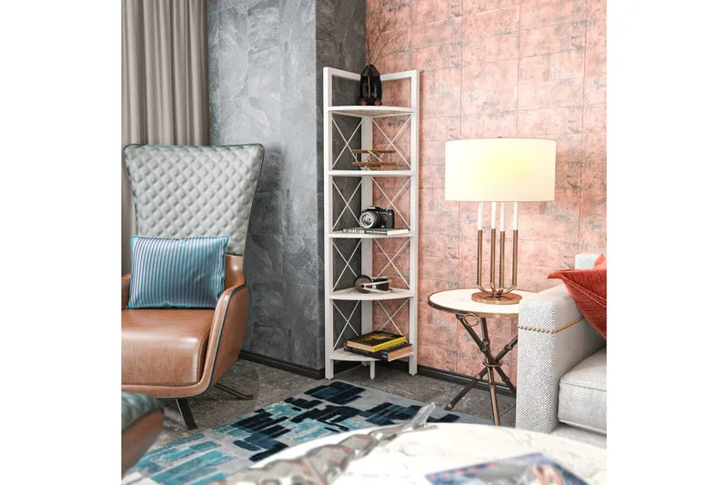 Desgrar Bokhylle 30,5x160 cm - Hvit - Oppbevaring - Hylle - Hjørnehylle