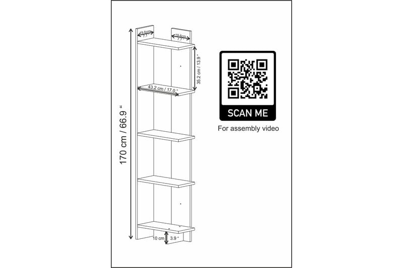 Desgrar Bokhylle 45.2x180 cm i Malt Tre - Hvit - Oppbevaring - Hylle - Bokhylle