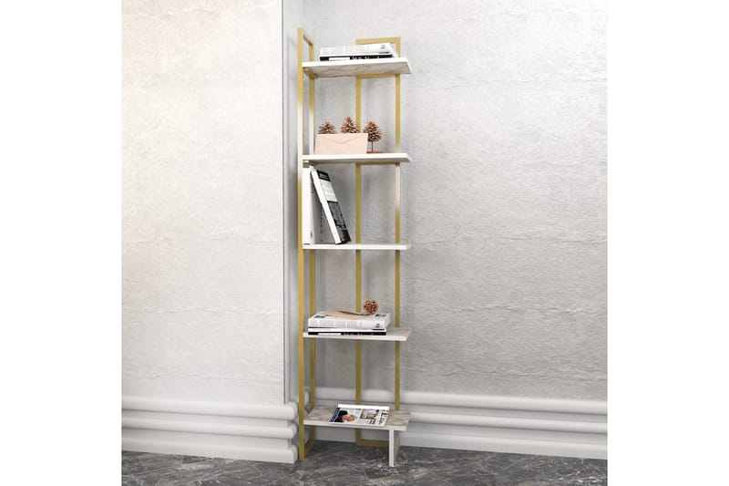Desgrar Bokhylle 45.2x180 cm i Tre med Metallramme - Hvit - Oppbevaring - Hylle - Bokhylle