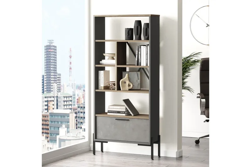 Desgrar Bokhylle 45x76 cm - Brun/Betonggrå/Antrasitt - Oppbevaring - Hylle - Bokhylle