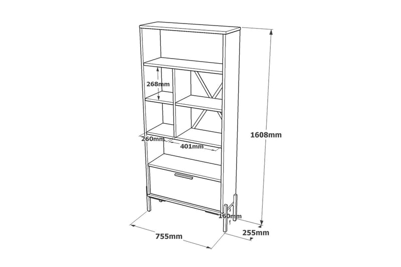 Desgrar Bokhylle 45x76 cm - Brun/Betonggrå/Antrasitt - Oppbevaring - Hylle - Bokhylle