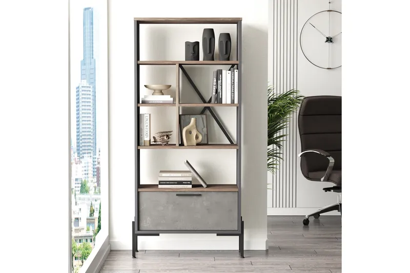 Desgrar Bokhylle 45x76 cm - Brun/Betonggrå/Antrasitt - Oppbevaring - Hylle - Bokhylle
