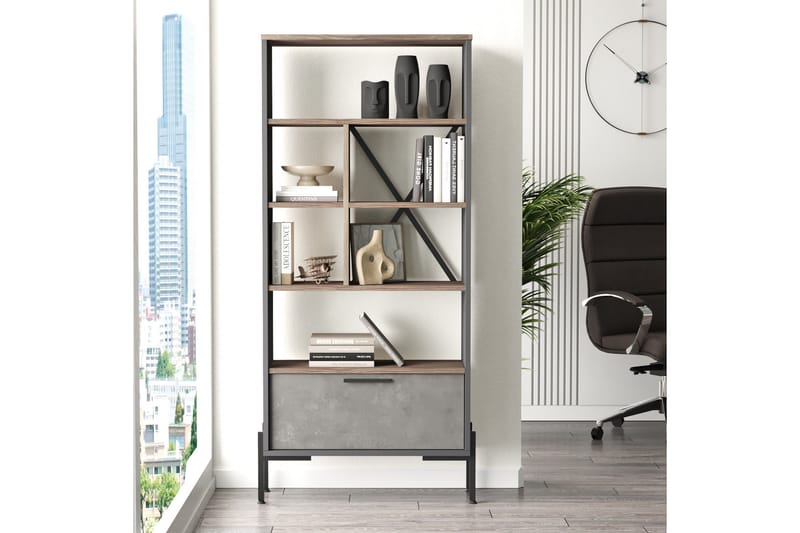 Desgrar Bokhylle 45x76 cm - Brun/Betonggrå/Antrasitt - Oppbevaring - Hylle - Bokhylle