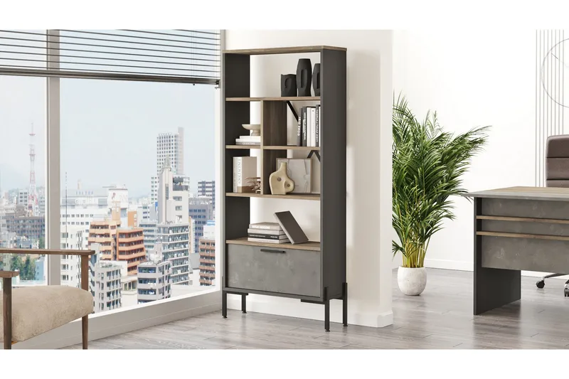 Desgrar Bokhylle 45x76 cm - Brun/Betonggrå/Antrasitt - Oppbevaring - Hylle - Bokhylle