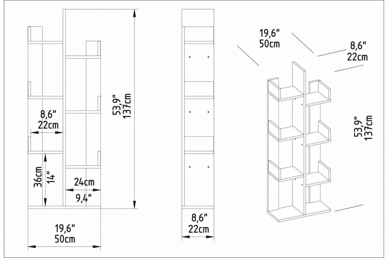 Desgrar Bokhylle 50x173 cm - Brun - Oppbevaring - Hylle - Bokhylle