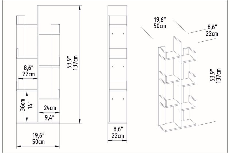 Desgrar Bokhylle 50x173 cm - Brun - Oppbevaring - Hylle - Bokhylle
