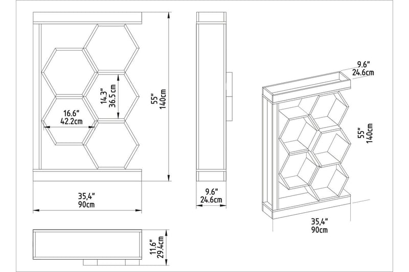 Desgrar Bokhylle 90x140 cm i Eik - Hvit - Oppbevaring - Hylle - Bokhylle