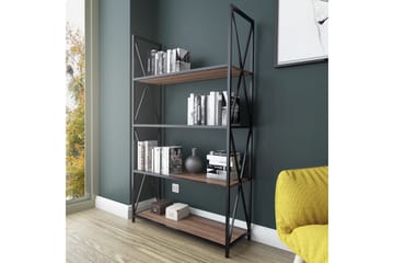 Desgrar Bokhylle 94x150 cm i Metall med Trehylle - Sort - Oppbevaring - Hylle - Bokhylle