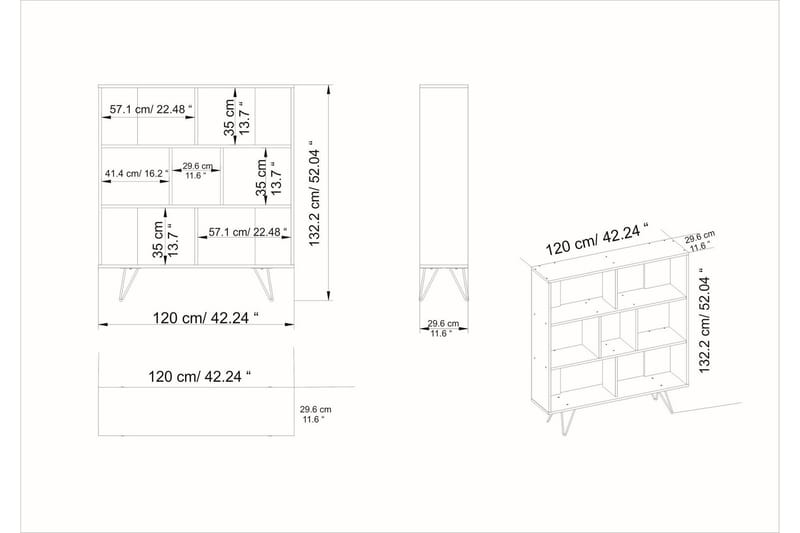 Frascone Bokhylle 120x30 cm 4 Hyller - Hvit - Oppbevaring - Hylle - Bokhylle